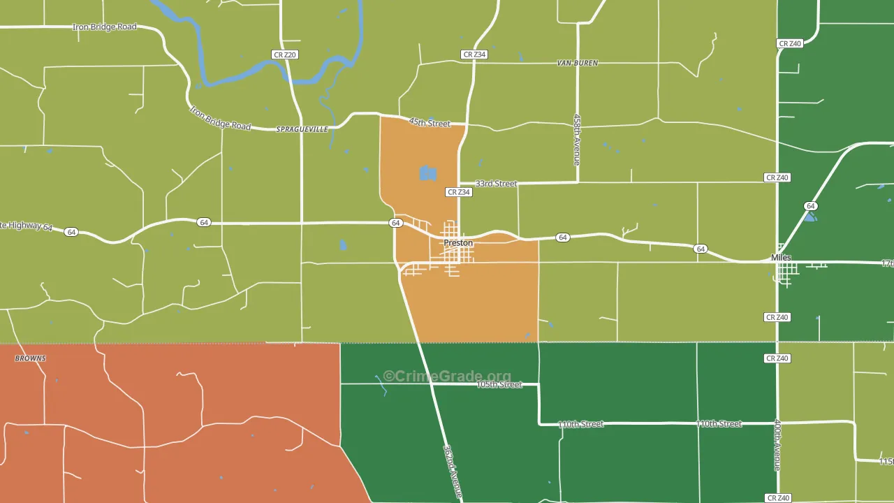 Preston, IA Map of Murder Rates