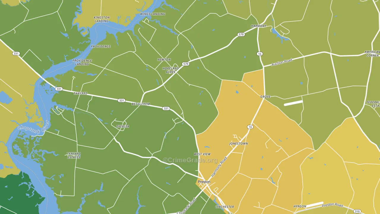 Preston, MD Map of Murder Rates