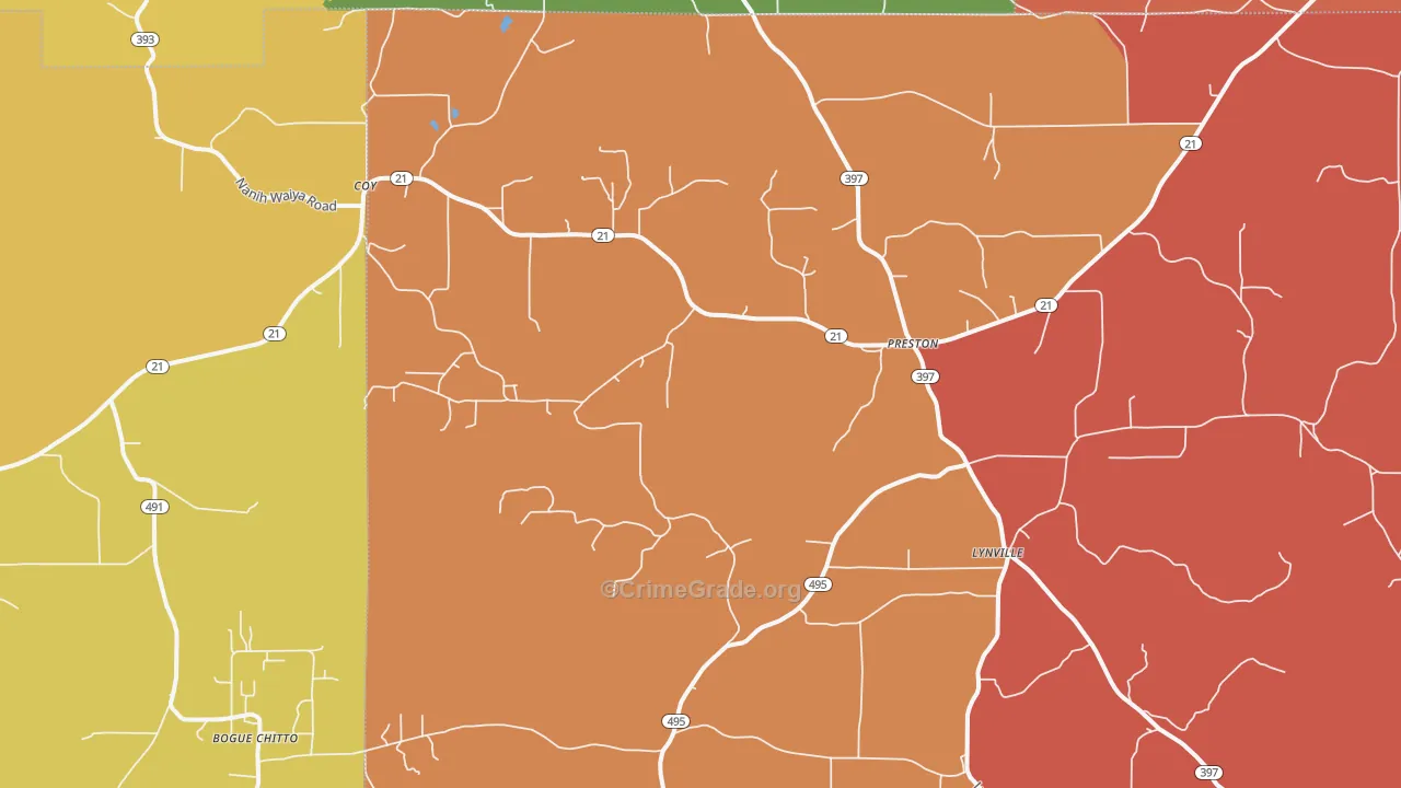 Preston, MS Map of Murder Rates