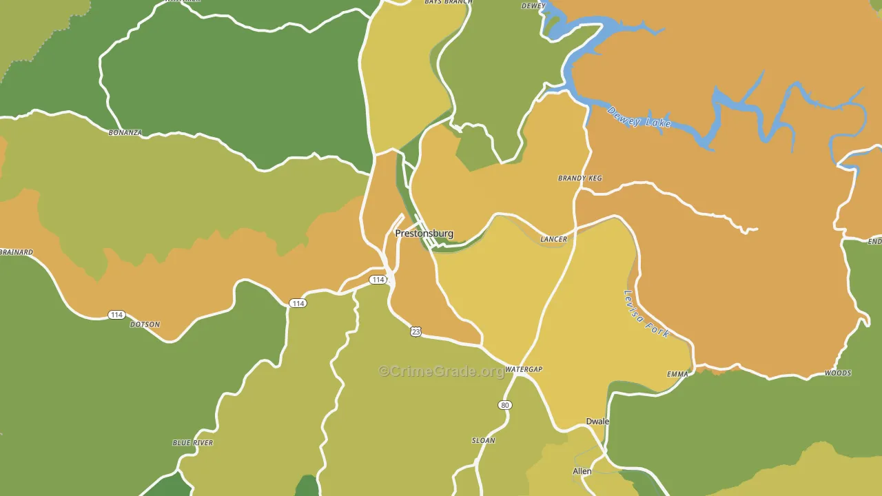 Prestonsburg, KY Map of Murder Rates