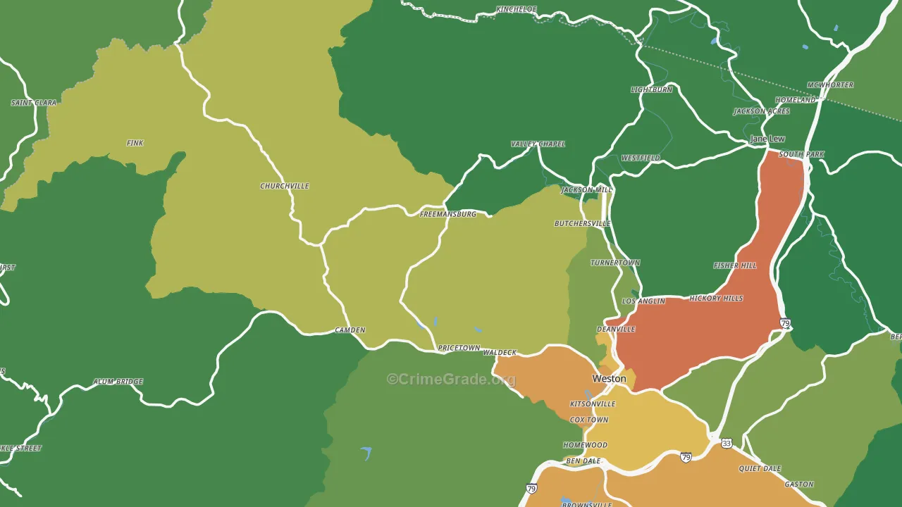 Pricetown, WV Map of Murder Rates