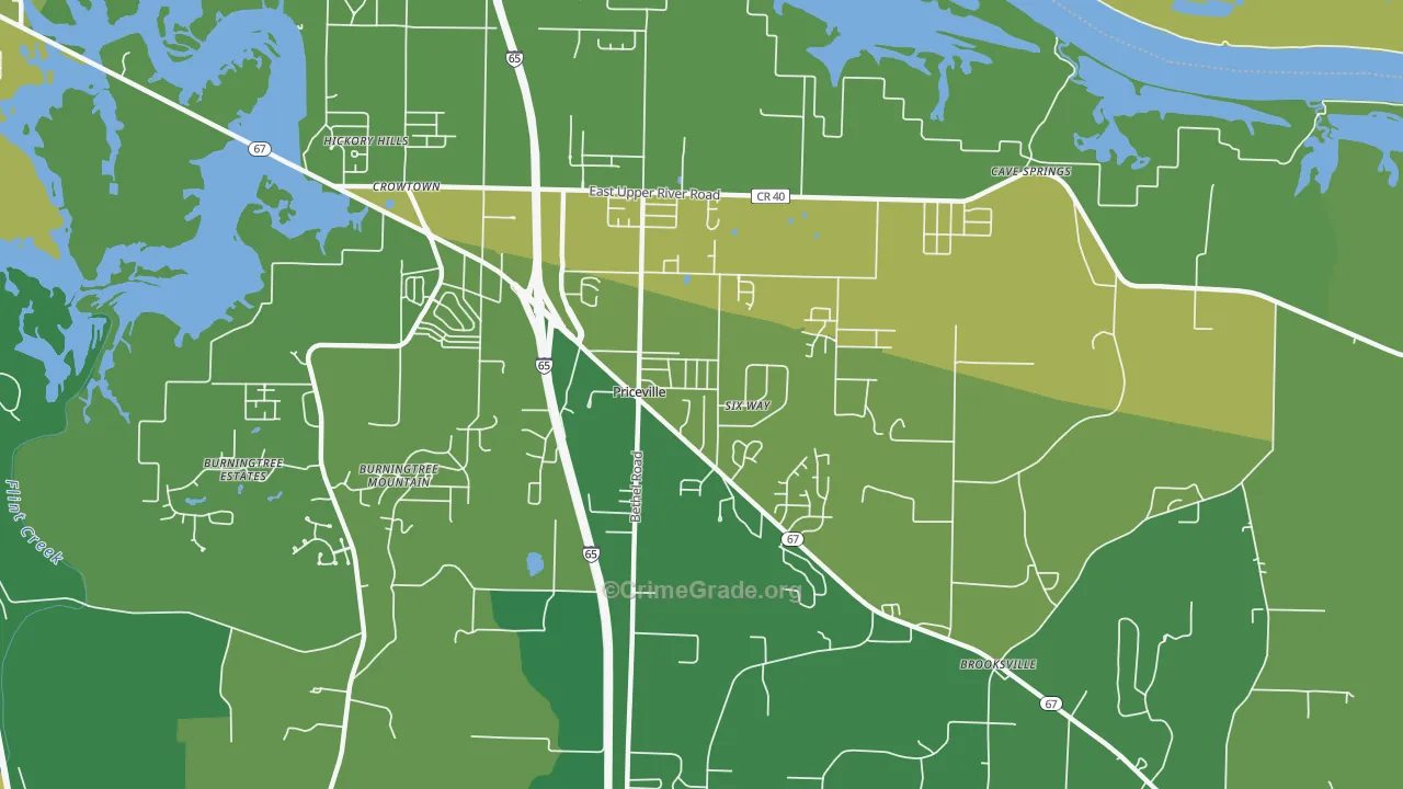 Priceville, AL Map of Murder Rates