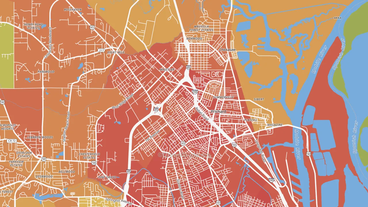 Prichard, AL Map of Murder Rates