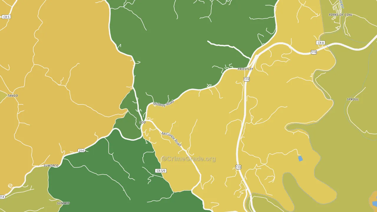 Priestley, WV Map of Murder Rates