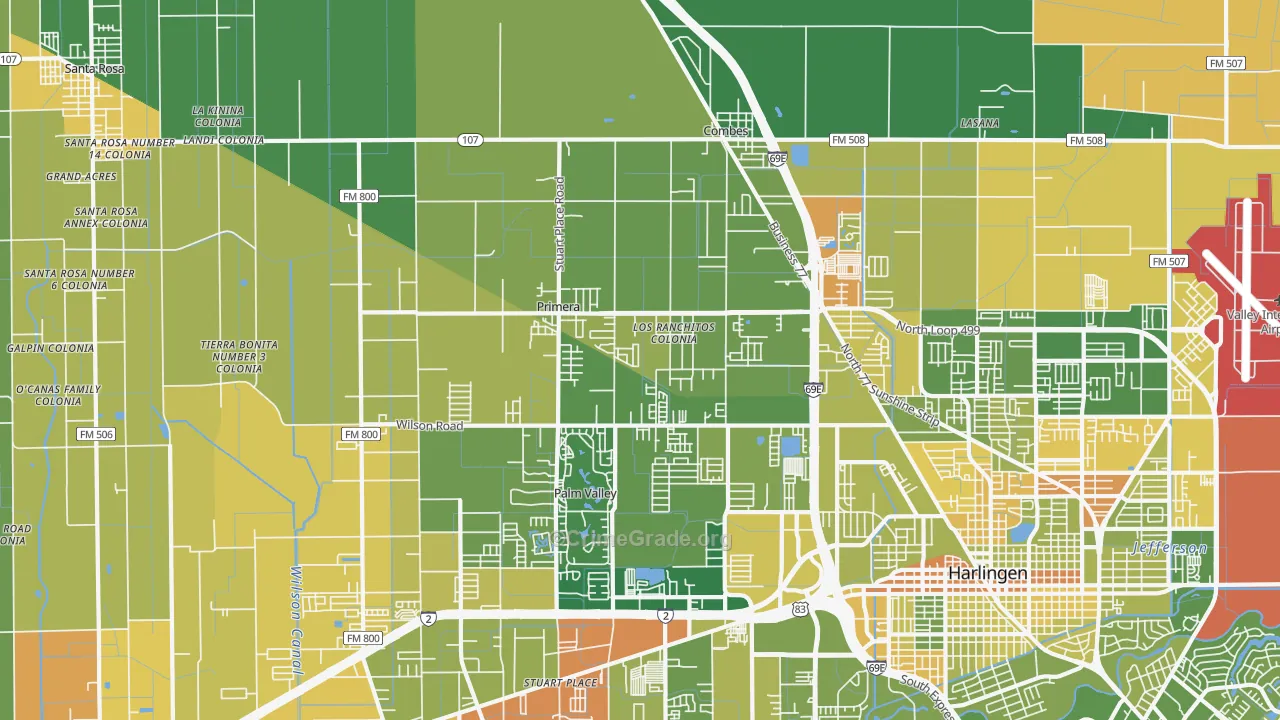 Primera, TX Map of Murder Rates