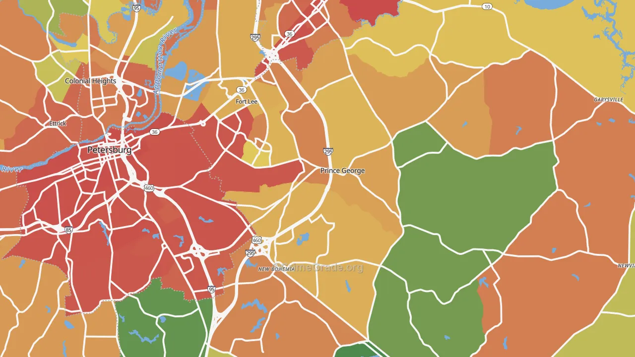 Prince George County, VA Map of Murder Rates