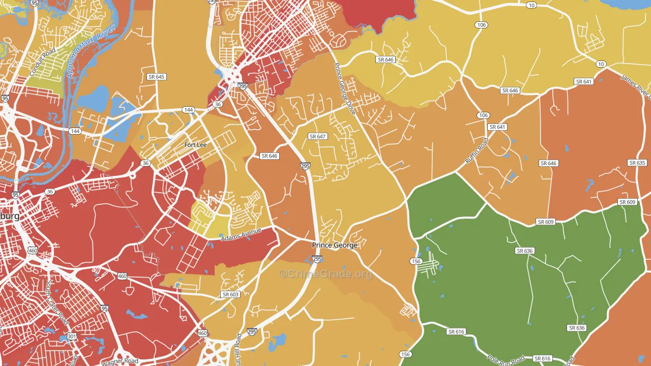 Prince George, VA Map of Murder Rates