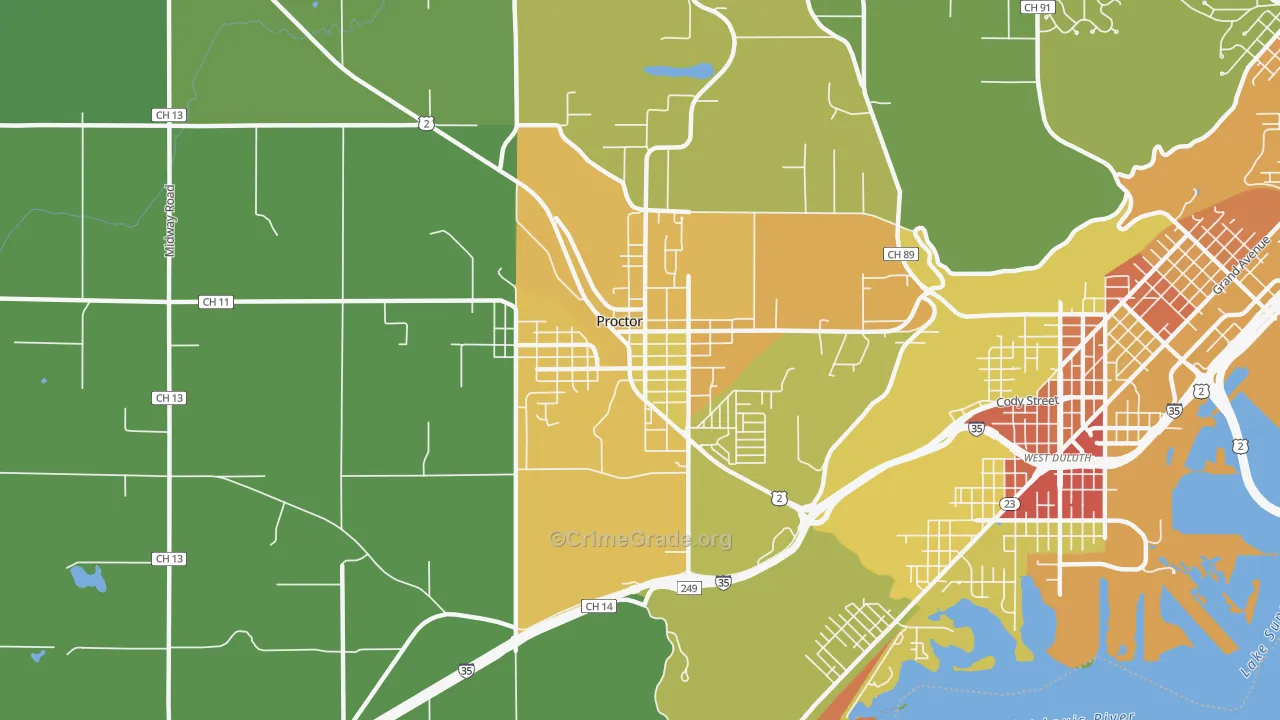 Proctor, MN Map of Murder Rates