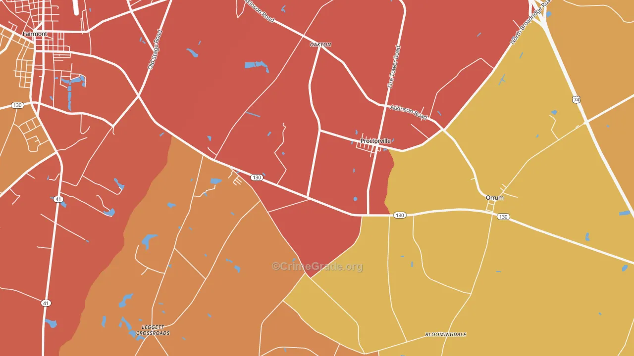 Proctorville, NC Map of Murder Rates