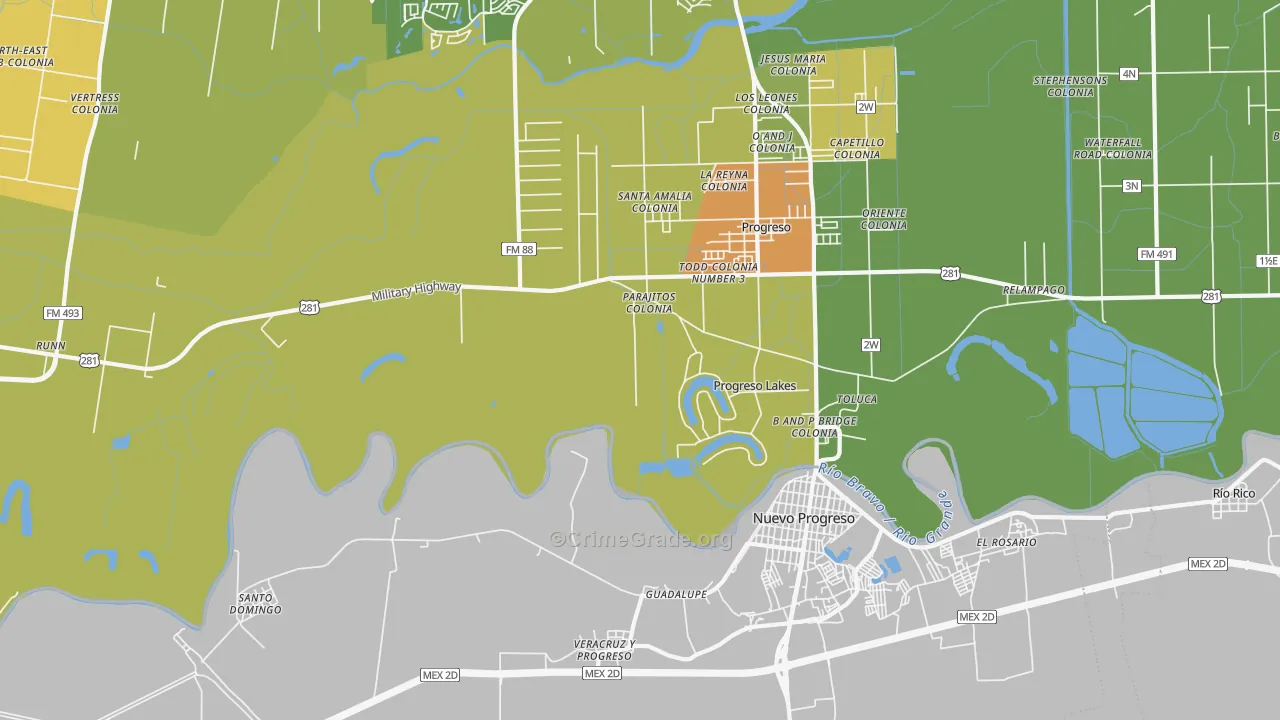 Progreso Lakes, TX Map of Murder Rates