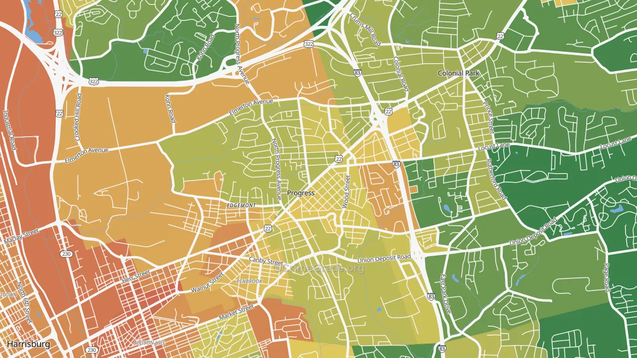 Progress, PA Map of Murder Rates