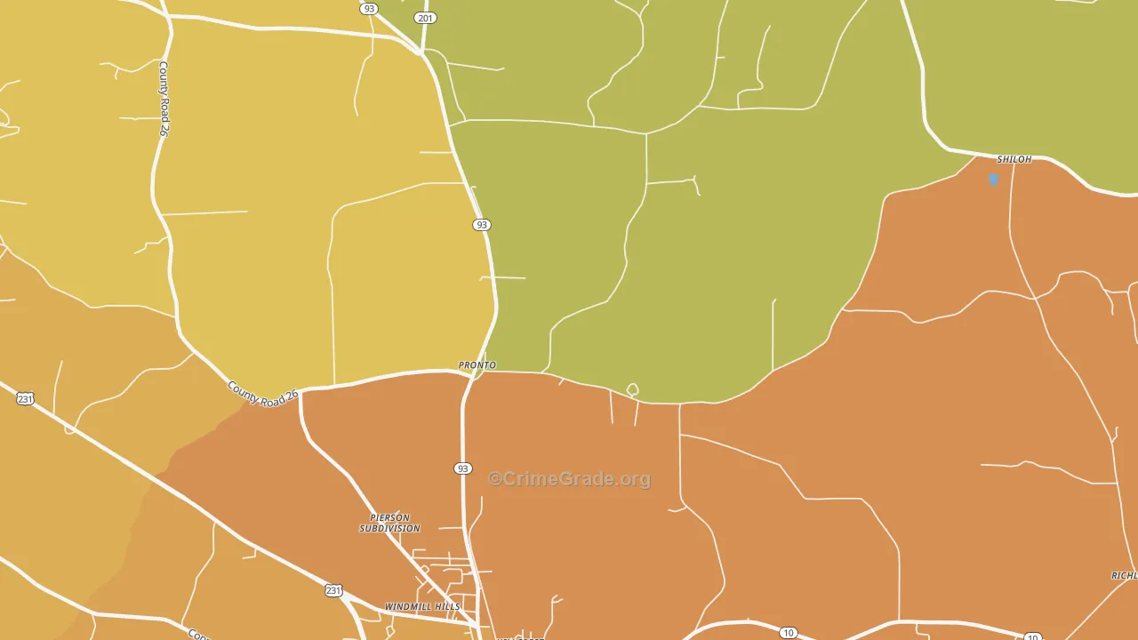 Pronto, AL Map of Murder Rates