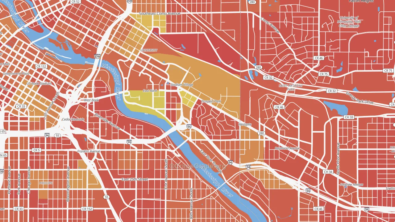 Prospect Park, Minneapolis, MN Map of Murder Rates