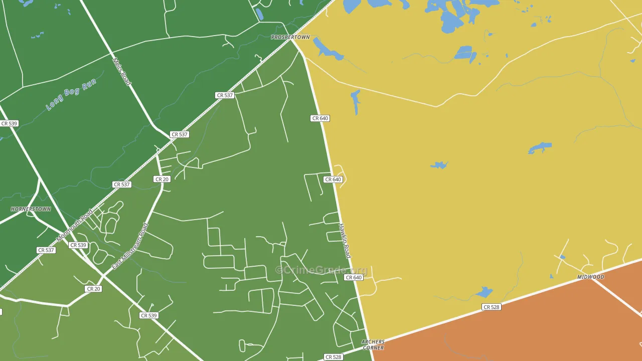 Prospertown, NJ Map of Murder Rates