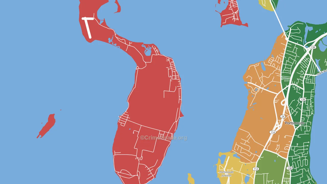 Prudence Island, RI Map of Murder Rates