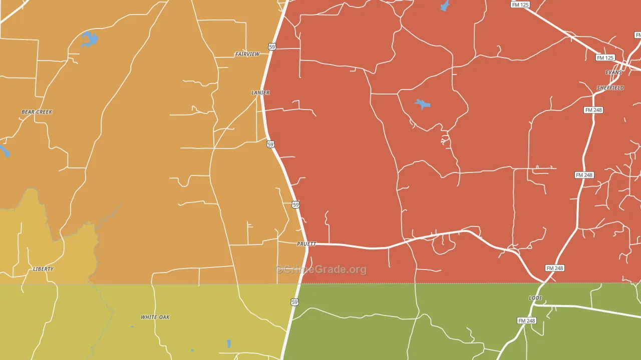 Pruett, TX Map of Murder Rates