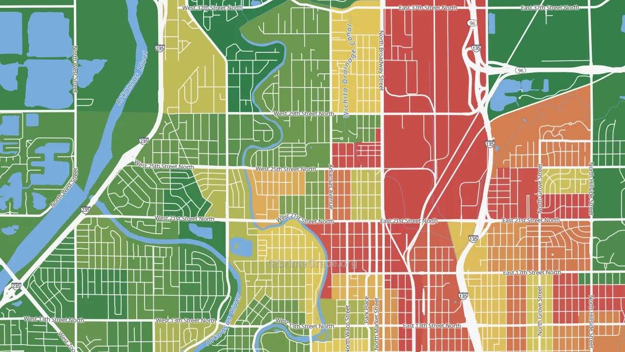 Pueblo, Wichita, KS Map of Murder Rates