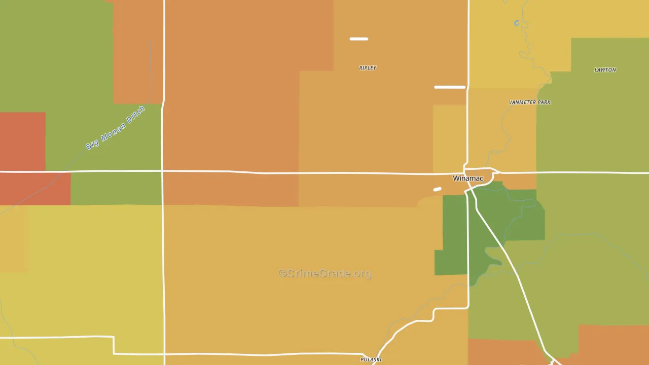 Pulaski County, IN Map of Murder Rates