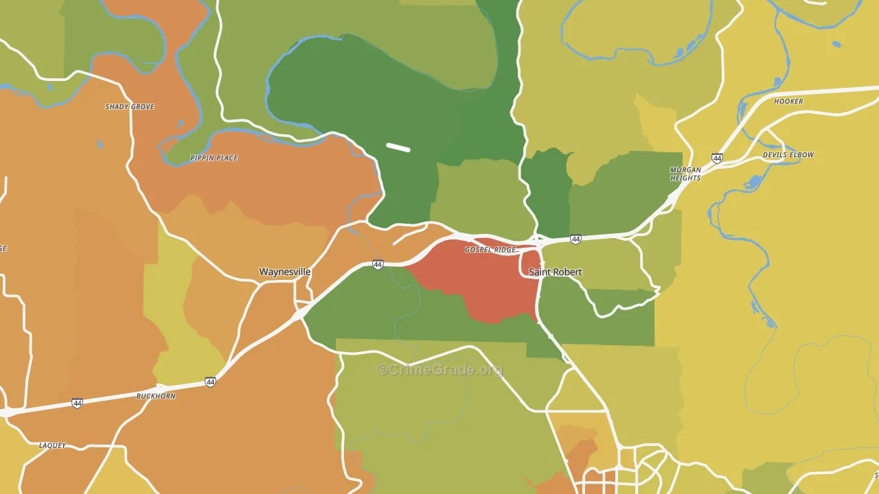 Pulaski County, MO Map of Murder Rates