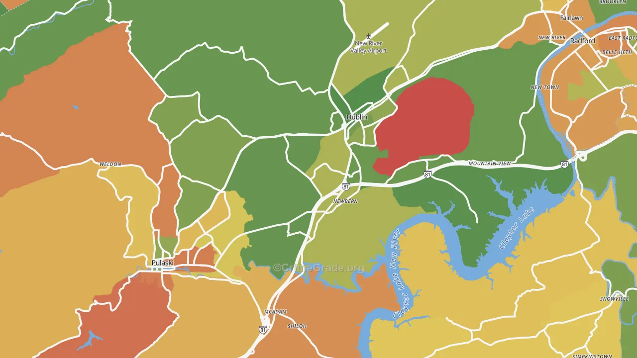 Pulaski County, VA Map of Murder Rates