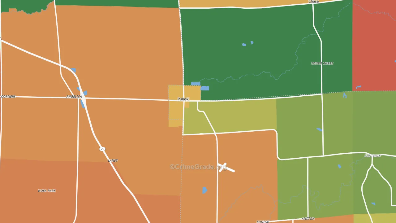 Pulaski, WI Map of Murder Rates
