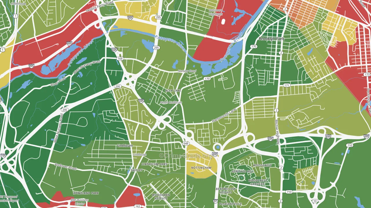 Pumphrey, Linthicum, MD Map of Murder Rates
