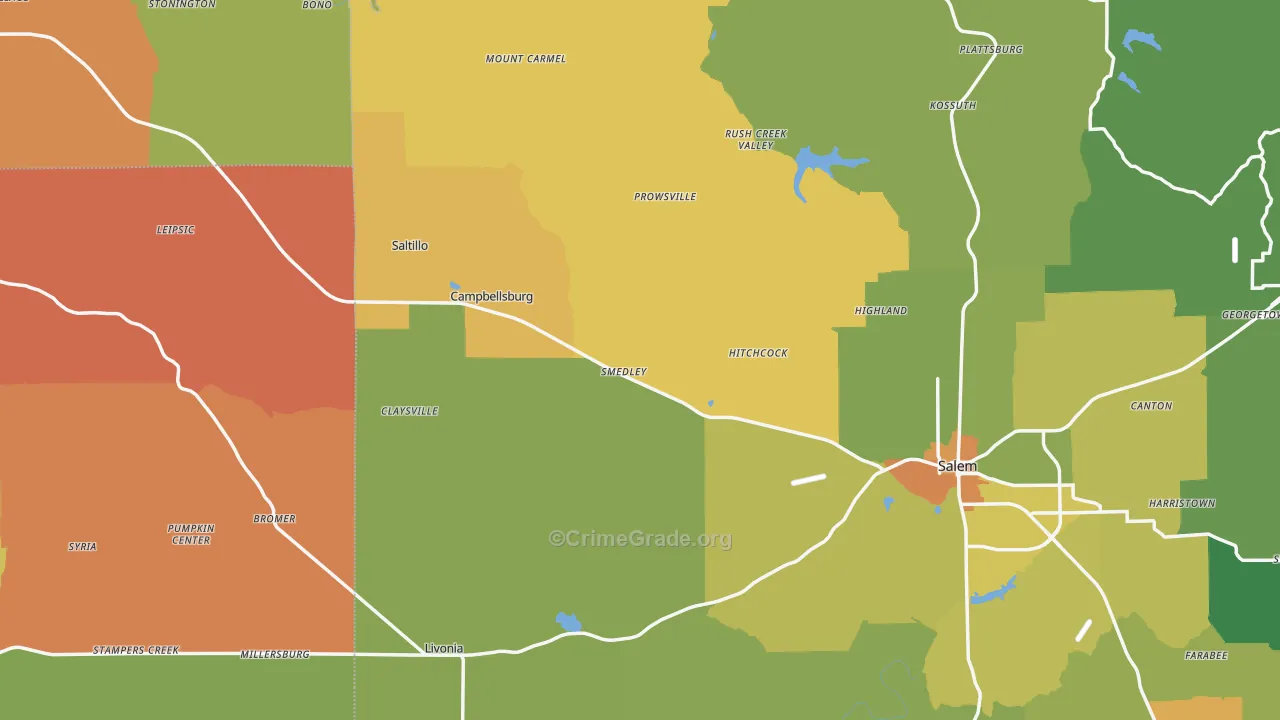 Pumpkin Center, IN Map of Murder Rates