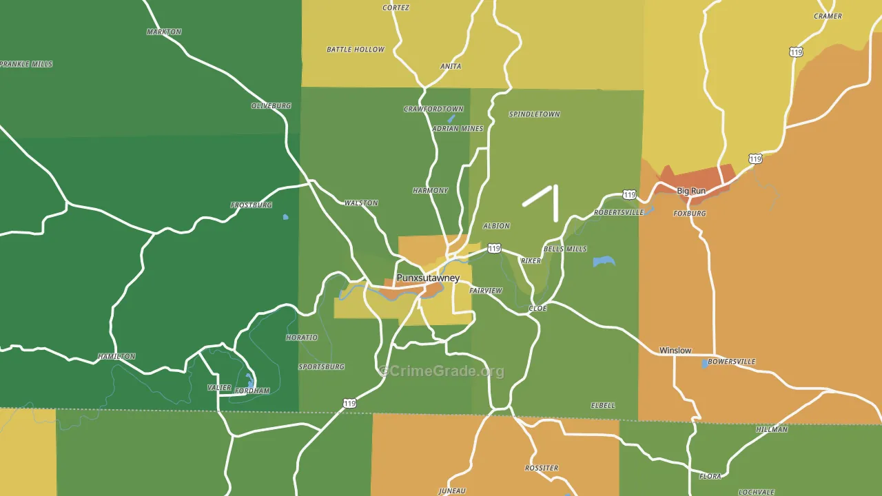 Punxsutawney, PA Map of Murder Rates