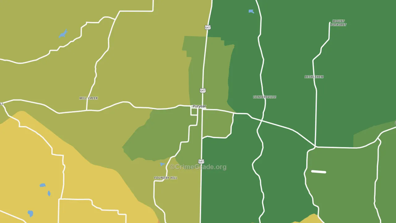 Puryear, TN Map of Murder Rates