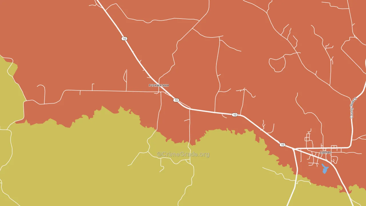 Pushmataha, AL Map of Murder Rates