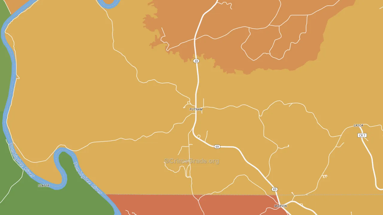 Putnam, AL Map of Murder Rates
