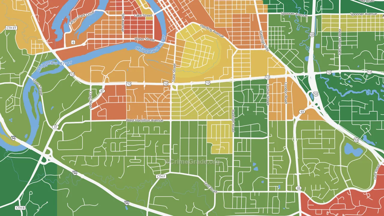 Putnam Heights, Eau Claire, WI Map of Murder Rates