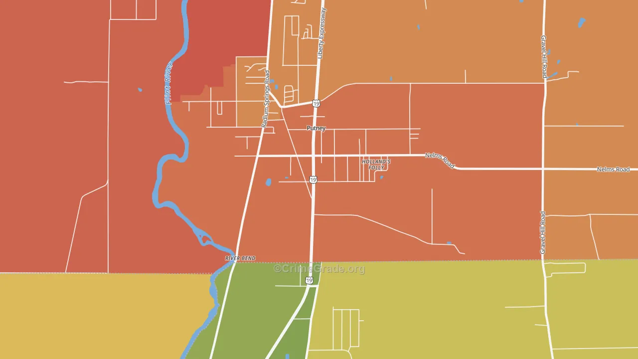 Putney, GA Map of Murder Rates