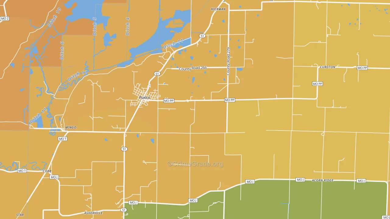Puxico, MO Map of Murder Rates