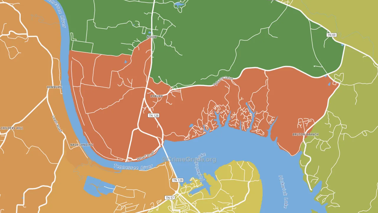 Pyburns, TN Map of Murder Rates