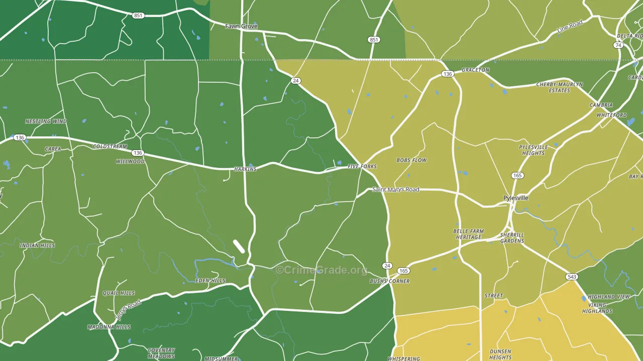 Pylesville, MD Map of Murder Rates