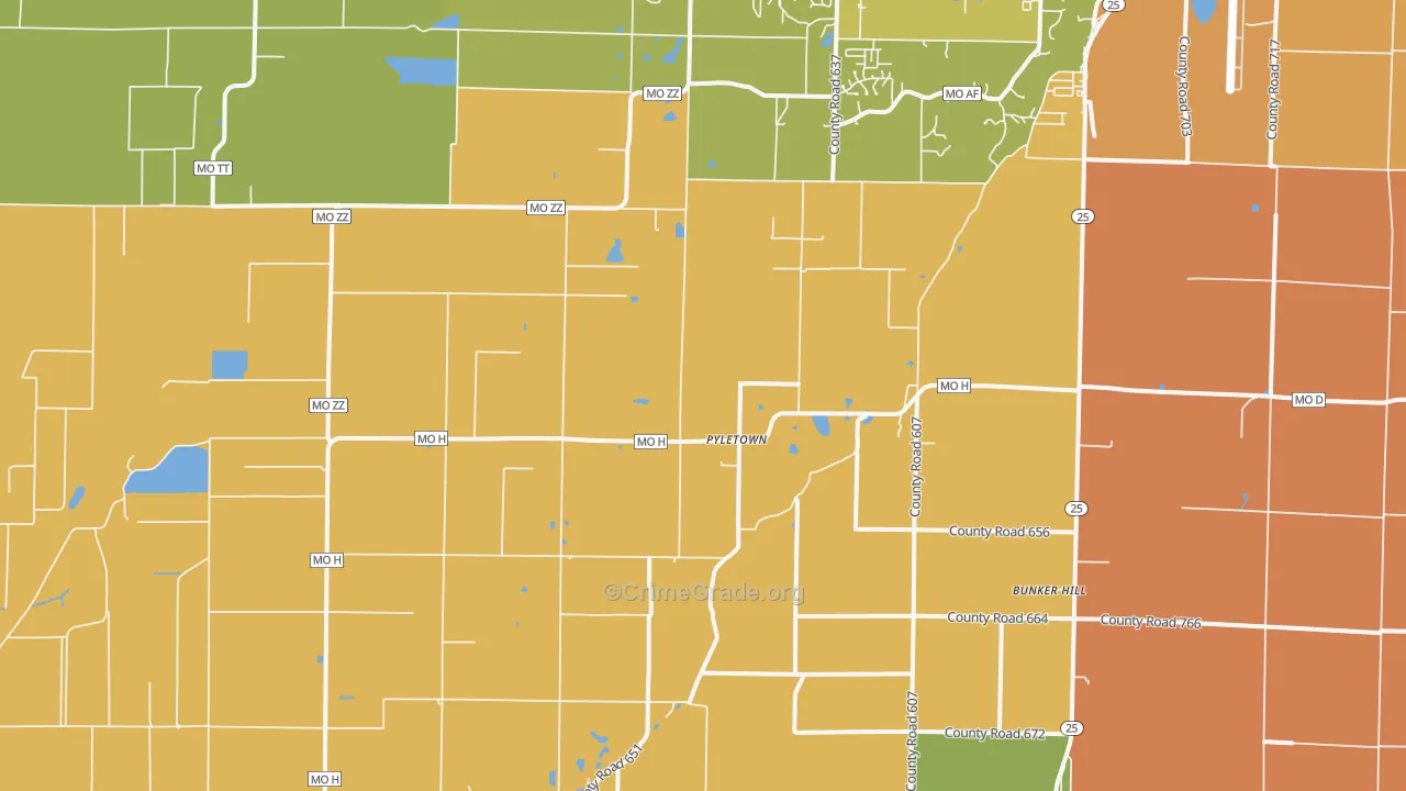 Pyletown, MO Map of Murder Rates