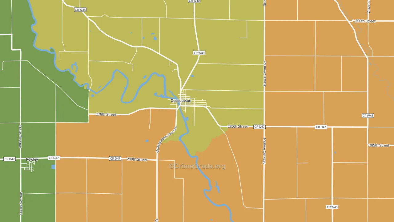 Quasqueton, IA Map of Murder Rates