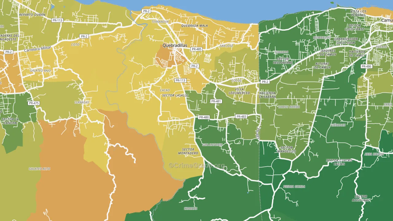 Quebradillas, PR Map of Murder Rates