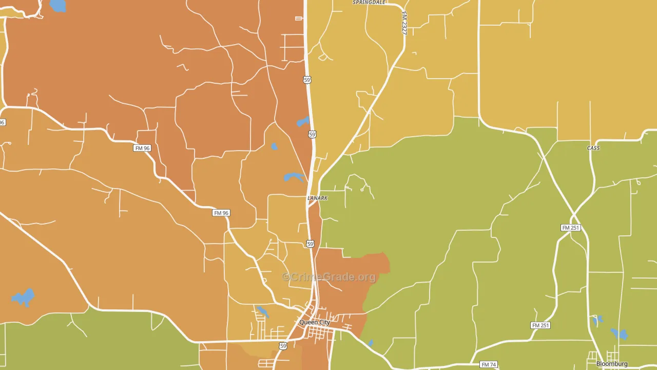 Queen City, TX Map of Murder Rates