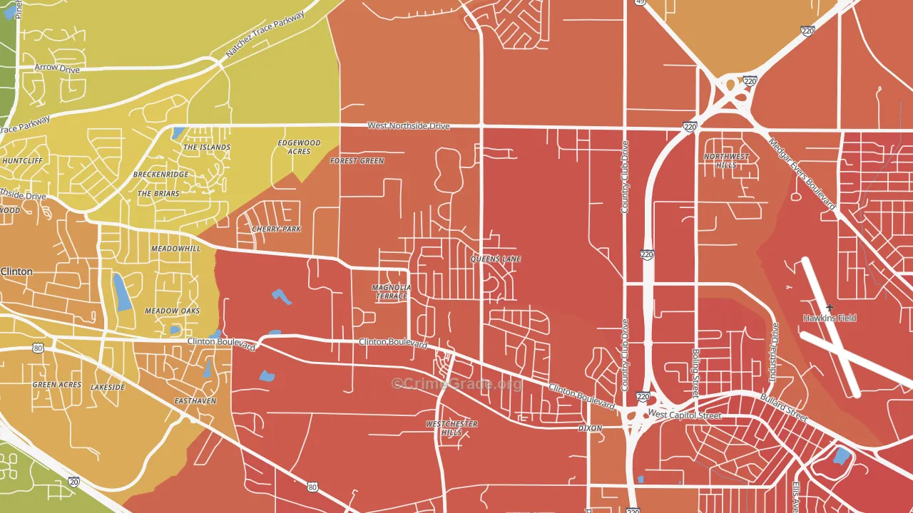 Queens-Magnolia Terrace, Jackson, MS Map of Murder Rates