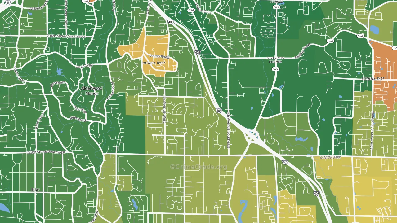Queensboro-Brentwood-Crystal Spgs, Bothell, WA Map of Murder Rates