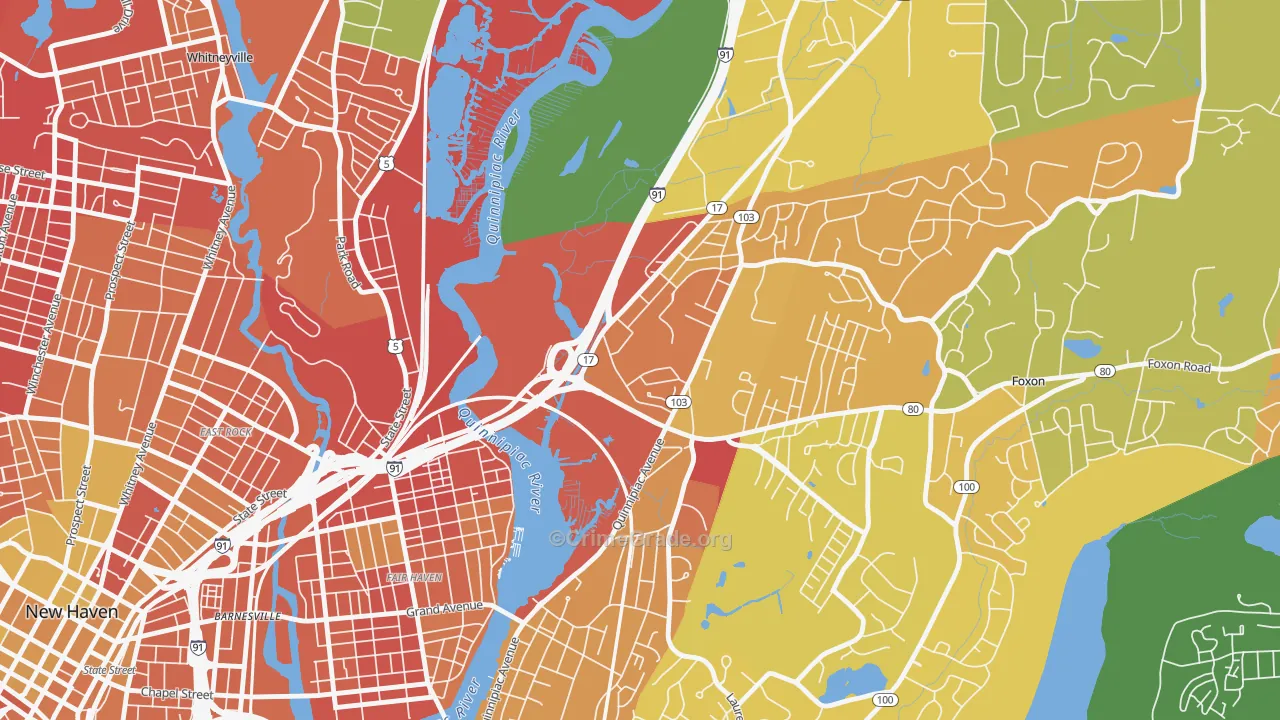 Quinnipiac Meadows, New Haven, CT Map of Murder Rates