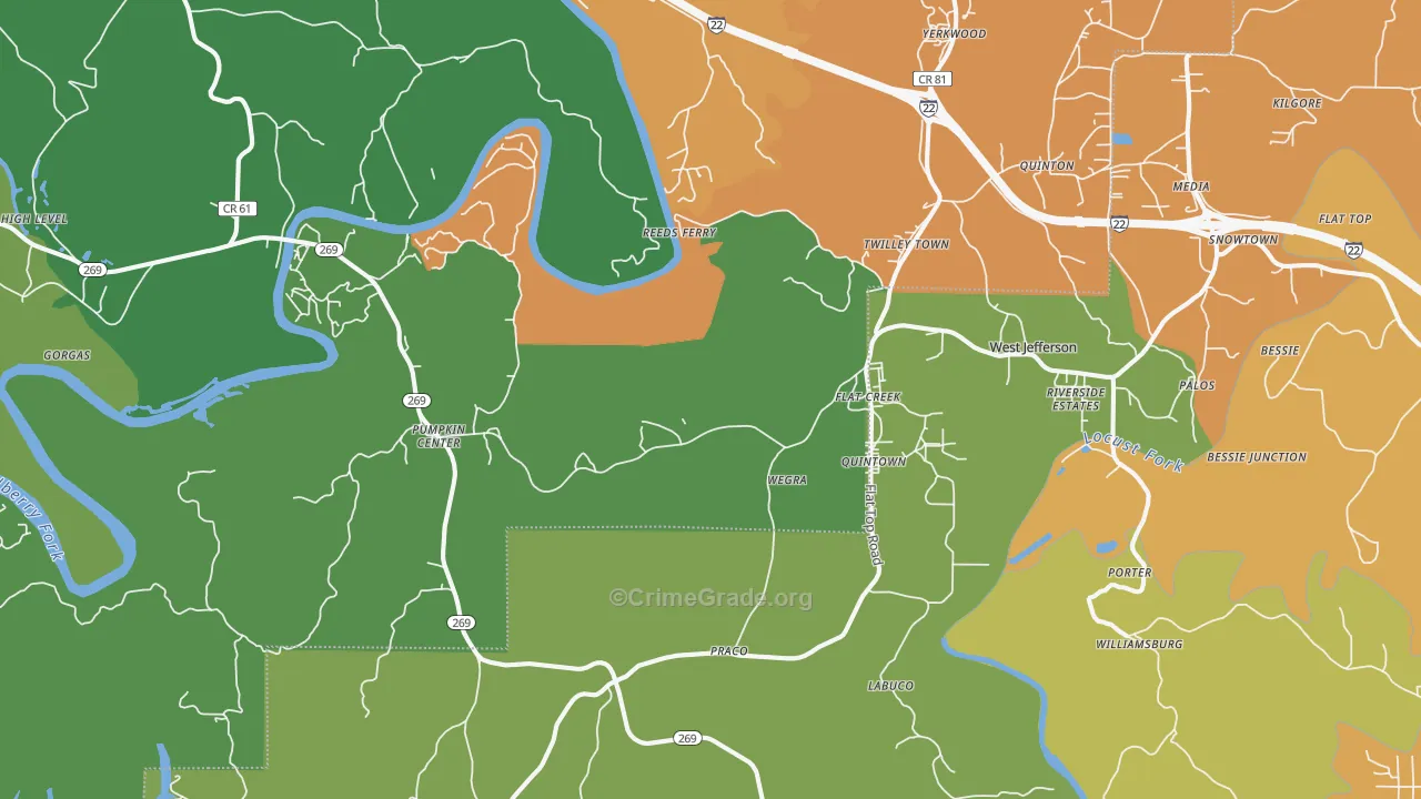 Quinton, AL Map of Murder Rates