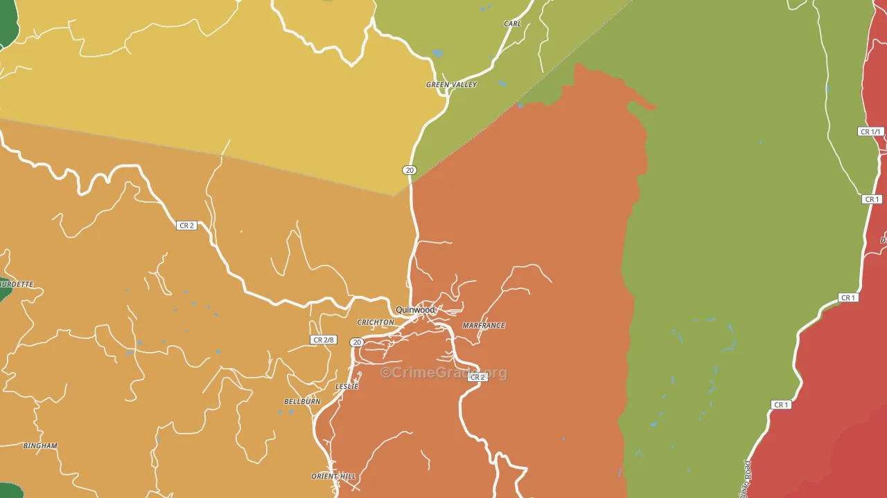 Quinwood, WV Map of Murder Rates