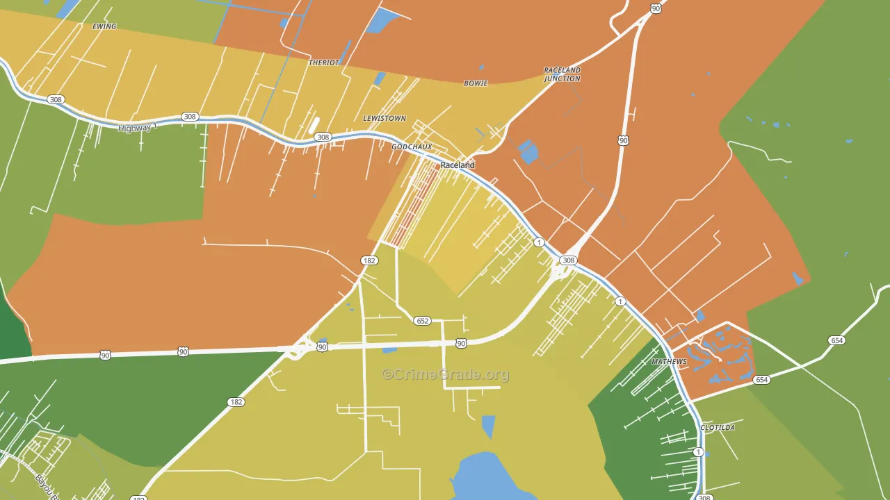 Raceland, LA Map of Murder Rates
