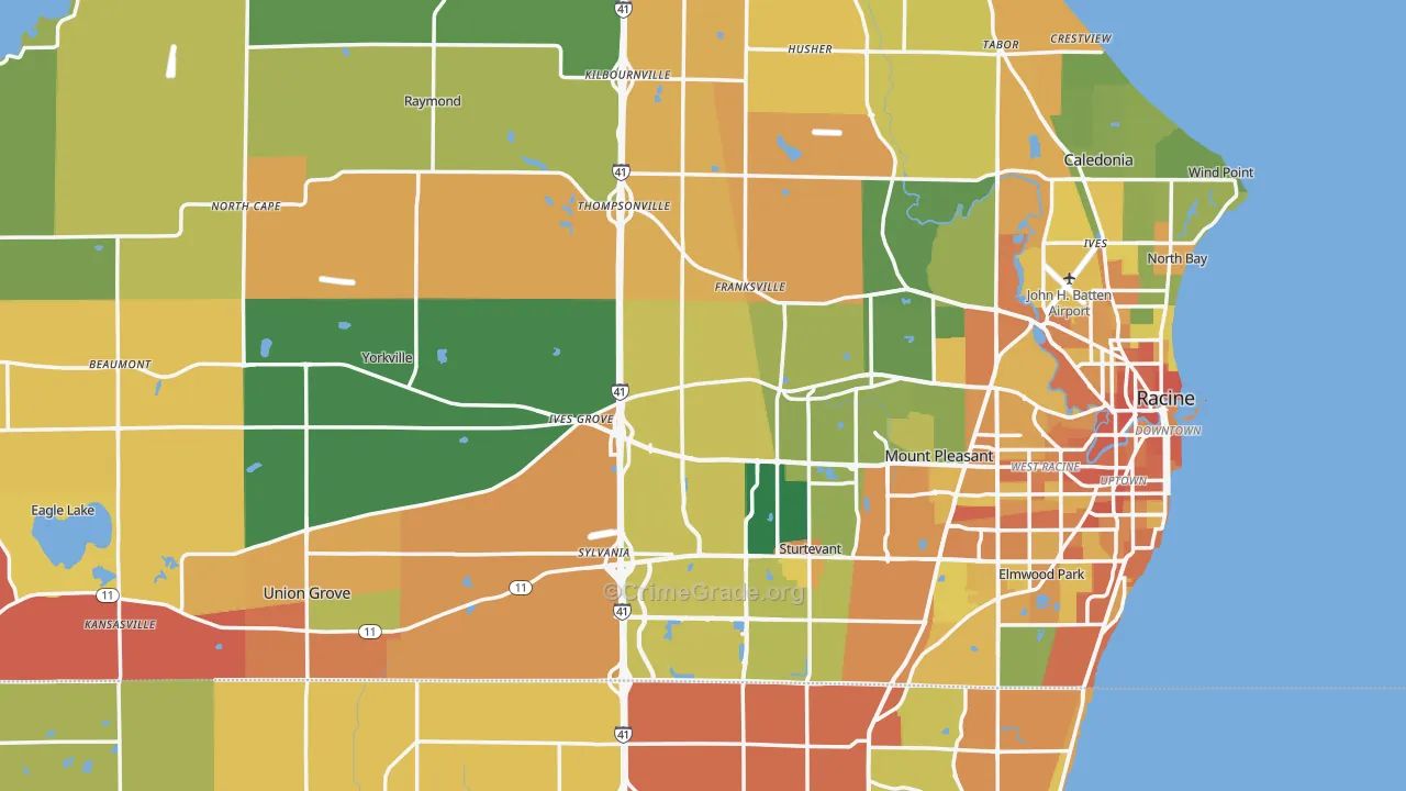 Racine County, WI Map of Murder Rates