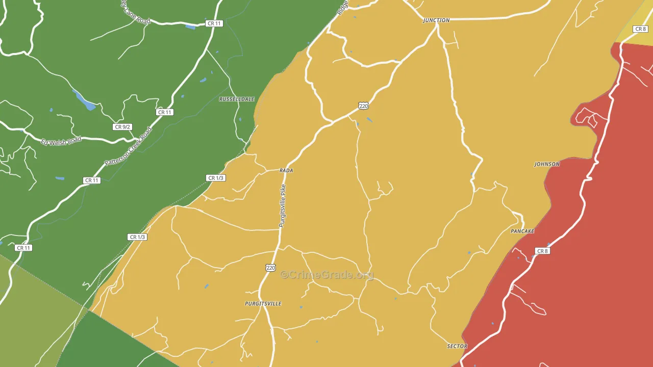 Rada, WV Map of Murder Rates