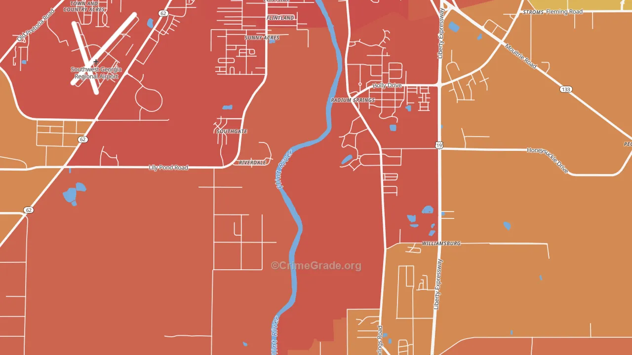 Radium Springs, GA Map of Murder Rates