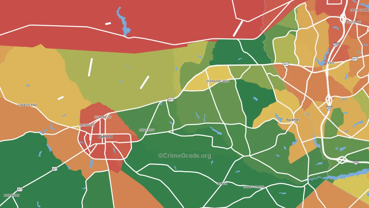 Raeford, NC Map of Murder Rates
